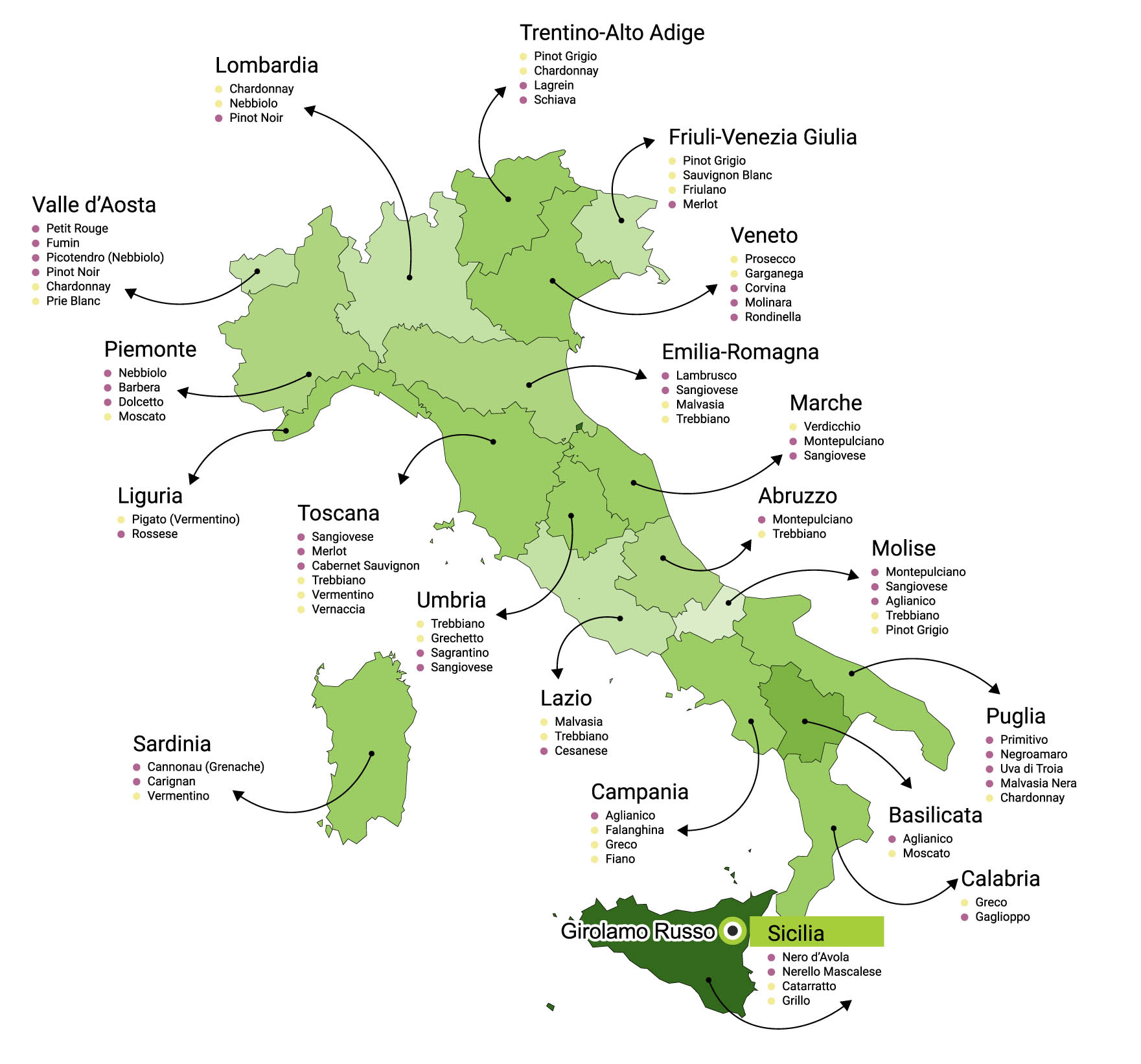 Mapa vinařství Girolamo Russo